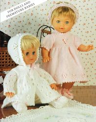 clothes for dolls and premature babies, knitting pattern pdf-size 12-22", jacket leggings bonnet dress bootees hairband