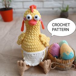 crochet pattern set easter chicken and eggs, amigurumi easter chicken, crochet pattern easter eggs