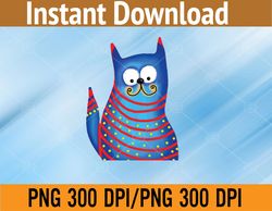 funny modern colorful blue cat png, digital download