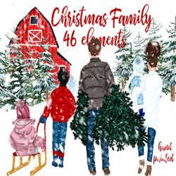 christmas clipart: "family clipart" winter family christmas cards pine tree forest snow overlay parents and kids mug des