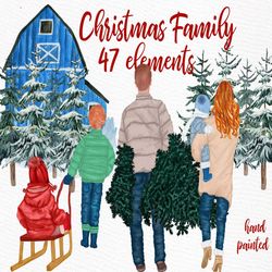 christmas clipart: "family clipart" winter family christmas cards pine tree forest snow overlay parents and kids mug des