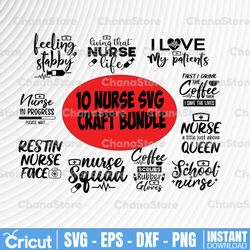 10 nurse svg bundle, nurse svg, nurse hat svg, heartbeat svg, hospital, nurses, nurse life silhouette png eps dxf vinyl