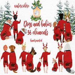 babies and dogs clipart: "dogs clipart" baby clipart christmas clipart watercolor clipart planner graphics xmas clipart