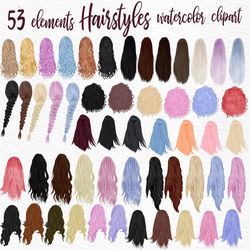 hairstyles clipart: "girls clipart" custom hairstyles long hair girls hair clipart planner clipart sticker clipart black