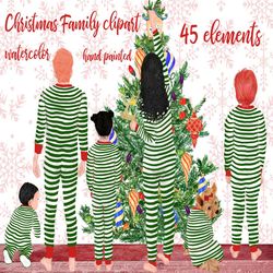 christmas family clipart: "family clipart" matching pajamas family christmas christmas tree parents and kids planner gra