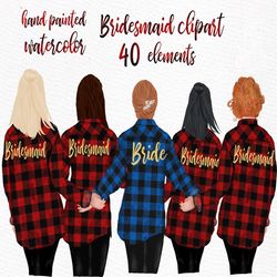 bridesmaid clipart: "buffalo plaid shirts" bridesmaid flannel shirts wedding robes bachelorette shirts bride clipart bri