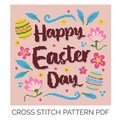 happy easter day cross stitch pattern  | counted cross stitch | cross stitch pdf | punto de cruz | point de croix