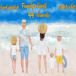 family clipart: "summer clipart" infant baby dad mom children watercolor people family figures mother and kid family peo