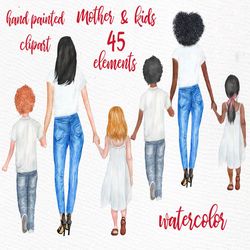 mother and children clipart: "mother's day clipart" fashion clipart watercolor clipart girls clipart little boy mom life