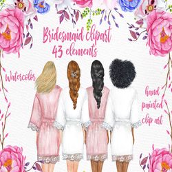 bridesmaid clipart: ""wedding robes clipart" bachelorette party bride clipart bridal shower invitation diy bridesmaid gi