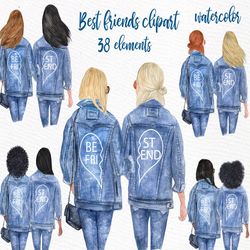 "best friends clipart: ""soul sisters clipart"" bff clipart besties jacket customizable clipart custom besties wedding c