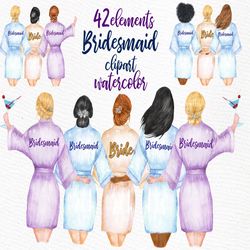 bridesmaid clipart: ""wedding robes clipart" bachelorette party bride clipart bridal shower invitation diy bridesmaid gi