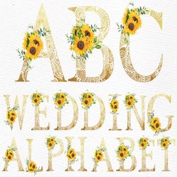 floral alphabet clipart: "gold alphabet" mandala alphabet wedding clipart floral monogram sunflowers letters wedding inv