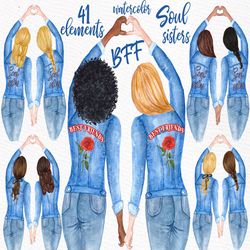 best friends clipart: ""soul sisters clipart"" bff clipart besties jacket customizable clipart custom besties wedding c