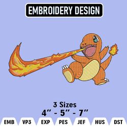 charmander nike embroidery designs, charmander embroidery files, pokemon machine embroidery pattern, digital download