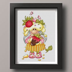 sweet girl gnome cross stitch pattern pdf, yummy gnome, dessert cross stitch, ice cream gnome, summer cross stitch