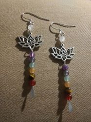 chakra gemstone om lotus silver earrings