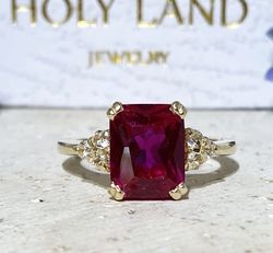 ruby ring - gold ring - july birthstone - gemstone band - statement ring - engagement ring - prong ring - rectangle ring