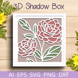 shadow box with flowers svg, 3d layered papercut flower svg, floral template