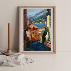 urban landscape seascape italy original oil painting hand painted modern impasto painting wall art 6x9 inches