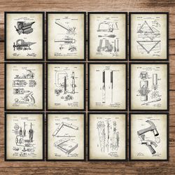 wood working patent prints set of 12, wood working tools patents, tools, carpentry wall decor, carpenter tool inventions