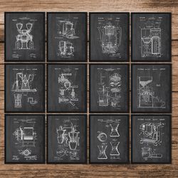 coffee invention patent set of 12, coffee poster, coffee patent, coffee blueprint, cafe decor, coffee pot, coffee