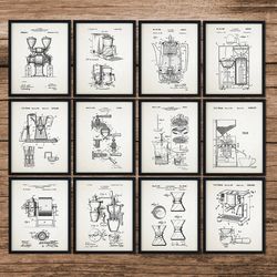 coffee invention patent set of 12, coffee poster, coffee patent, coffee blueprint, cafe decor, coffee pot, coffee