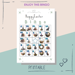 happy easter bingo game for kids  digital instant download, cute happy easter printable game, 30 different cards - schoo