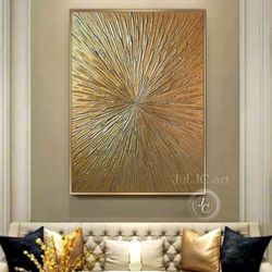 gold shiny abstract art original painting glittery modern wall art shining textured artwork | gold petals wall art