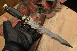 stunning handmade damascus steel double edge hunting dagger knife with sheath, bushcraft dagger, battle ready