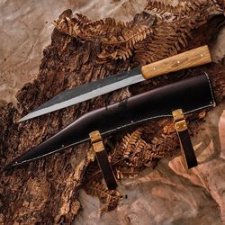 broken back seax, type iv handmade carbon steel full tang knife wi, tatical knife 2, full tang knife with leather sheath