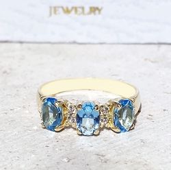 blue topaz ring - december birthstone - gemstone band - gold ring - engagement ring - dainty ring - statement ring