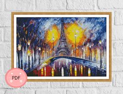 paris cross stitch pattern ,colorful paris painting, pdf instant download , france cityscape, x stitch chart,french