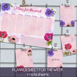 weekly planner and note sheets