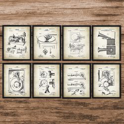 gramophone patent print set of 8,dj gift, music room decor,gramophone poster,musician gift, gramophone poster