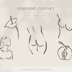 feminine clipart - female drawing - nude graphics - woman abstract art - woman line art vector