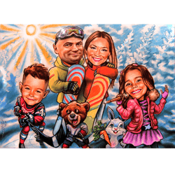 family cartoon. drawn in pastel and processed in photoshop.