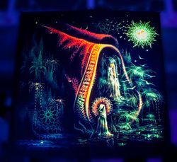 shamanic tapestry festival decor "trilogy episode iii.the spirit of water" trippy art black light backdrop poster