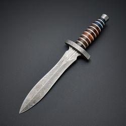 new handmade damascus steel dagger knife with leather sheath, custom handmade dagger knife gift knife mk3659m