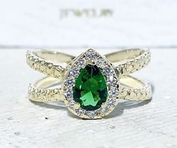 emerald ring - may birthstone - gold ring - gemstone band - statement ring - engagement ring - teardrop ring