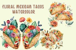 floral mexican tacos watercolor