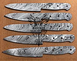 lot of 5 damascus steel blank blade knife for knife making supplies, custom handmade full tang blank blades (su-117)