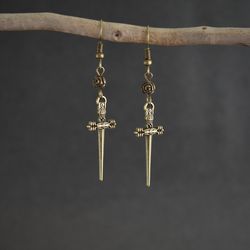 dagger earrings. bronze sword witchy earrings. dark daggers witch earrings. witchcraft jewelry.