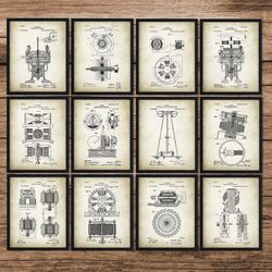 tesla patent set of 12,tesla patent set,tesla invention,tesla decor,tesla electric motor,science student gift