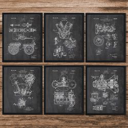 set of 6 ford engine patents, decor gifts, ford gift for men, car enthusiast gift, engine carburettor, garage decor