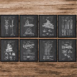 set of 8 train patent, railroad patent, railroad art, train gift, train tracks, old trains, train art,vintage trains