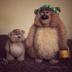 bear and cub, handmade collectible felted toy