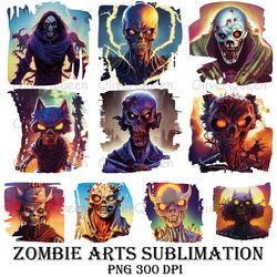 zombie arts sublimation png, zombie watercolor png, zombie png