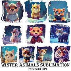 winter animals sublimation art, winter animals png, christmas animals png