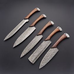 5 pc custom handmade hand forged black coated carbon steel chef set kitchen knives
